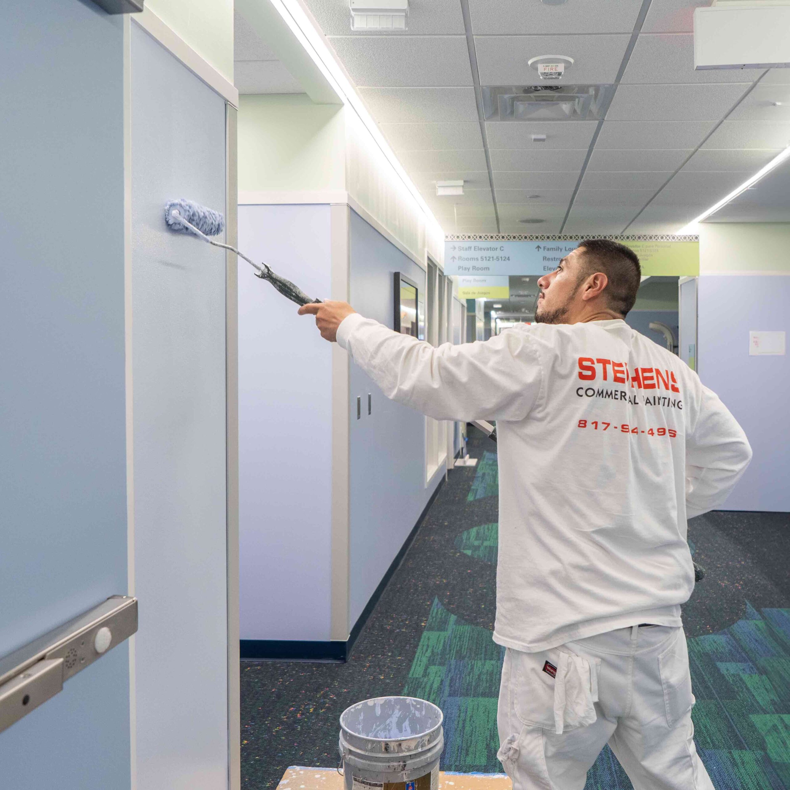 Stephens Commercial Painting - Healthcare Painting - Painter coats walls of children's hospital